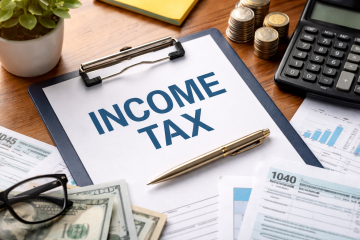 generate a realstick image on Income Tax topic without humand and contnt