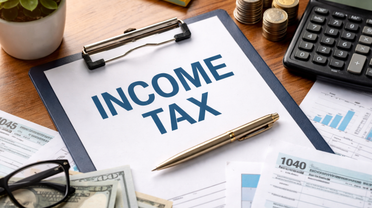 generate a realstick image on Income Tax topic without humand and contnt